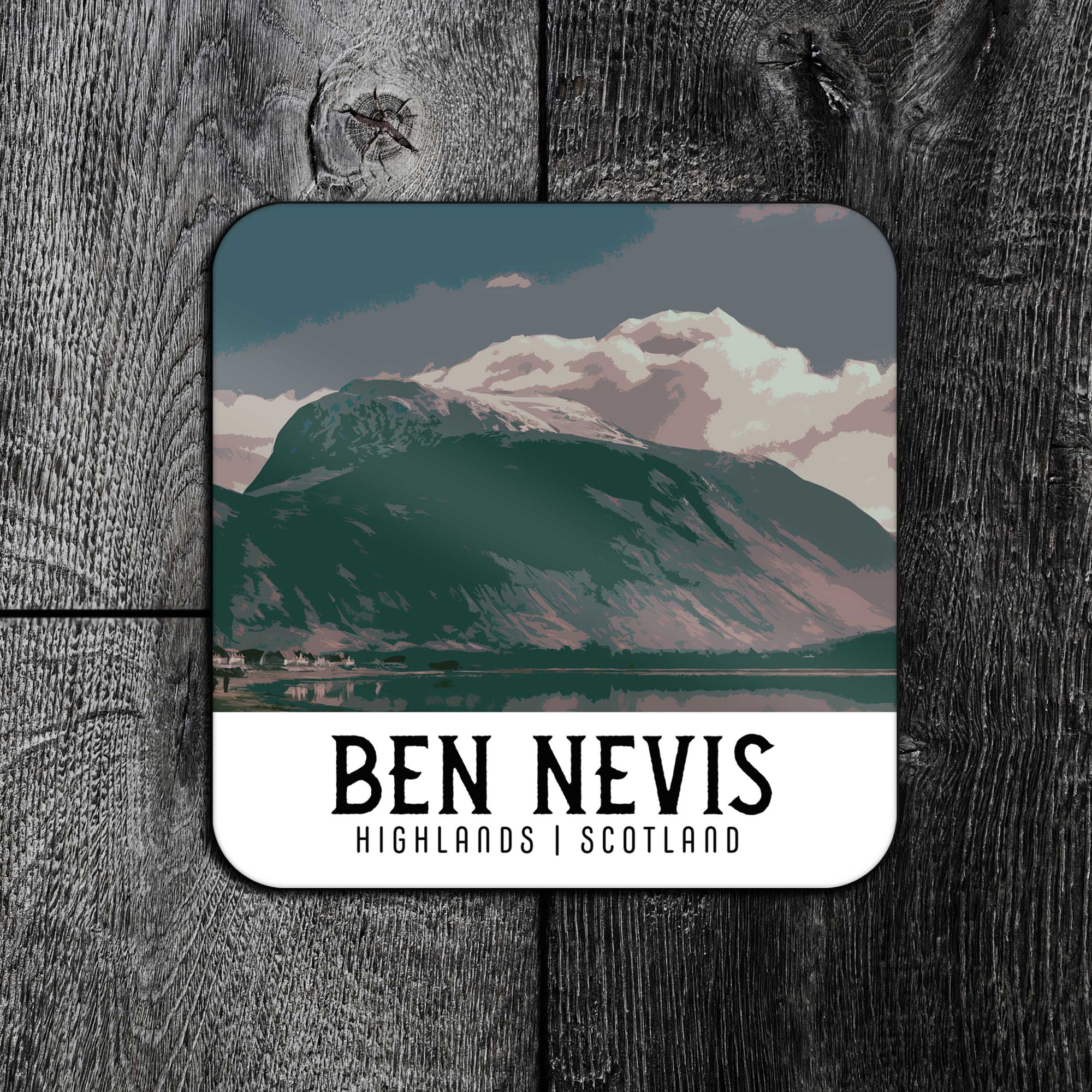 Vintage Travel Poster-Style Ben Nevis Coaster – UK's Highest Peak