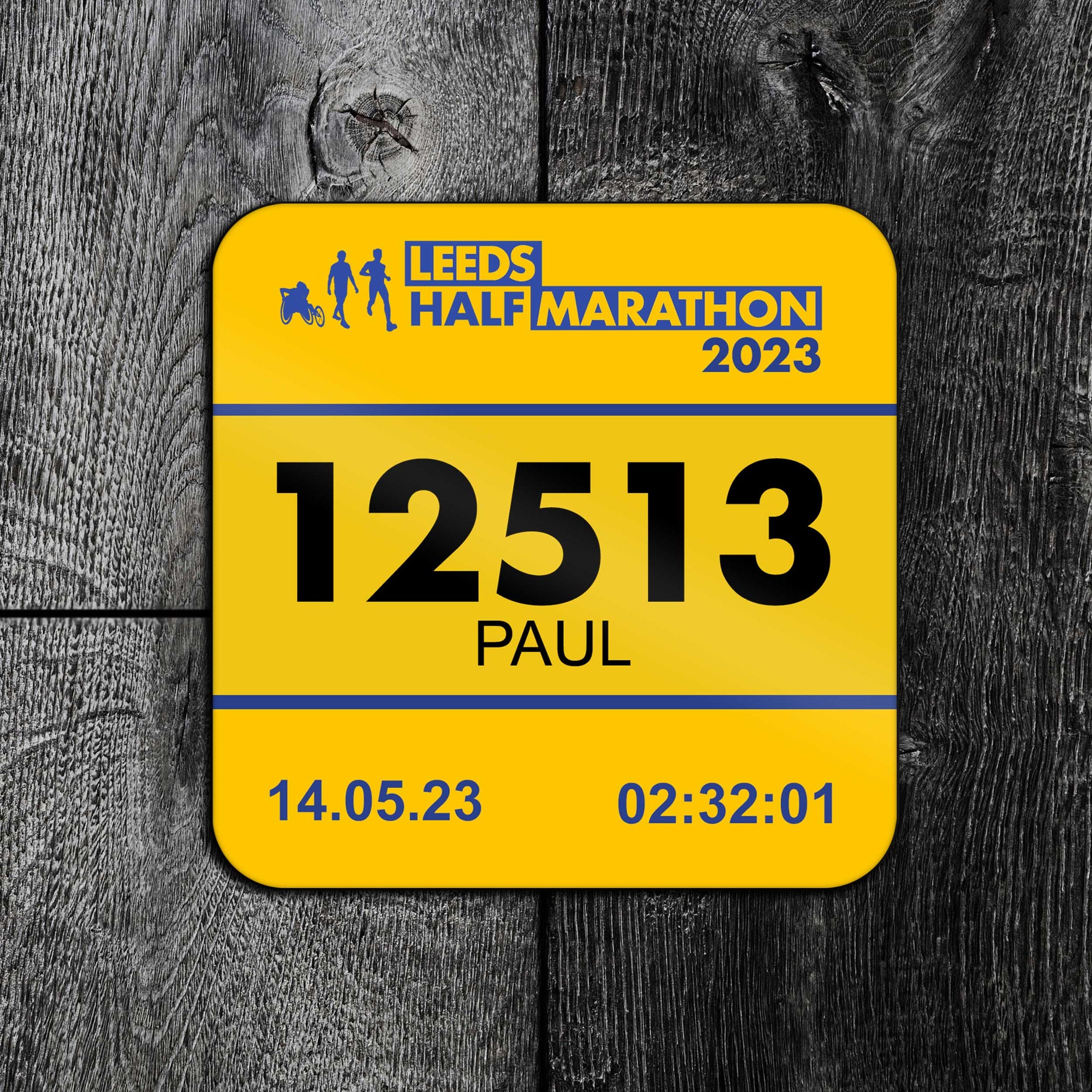 Personalised Leeds Half Marathon Race Bib Coaster 2023