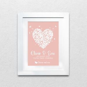Timeless Butterfly Heart Personalised Wedding Print