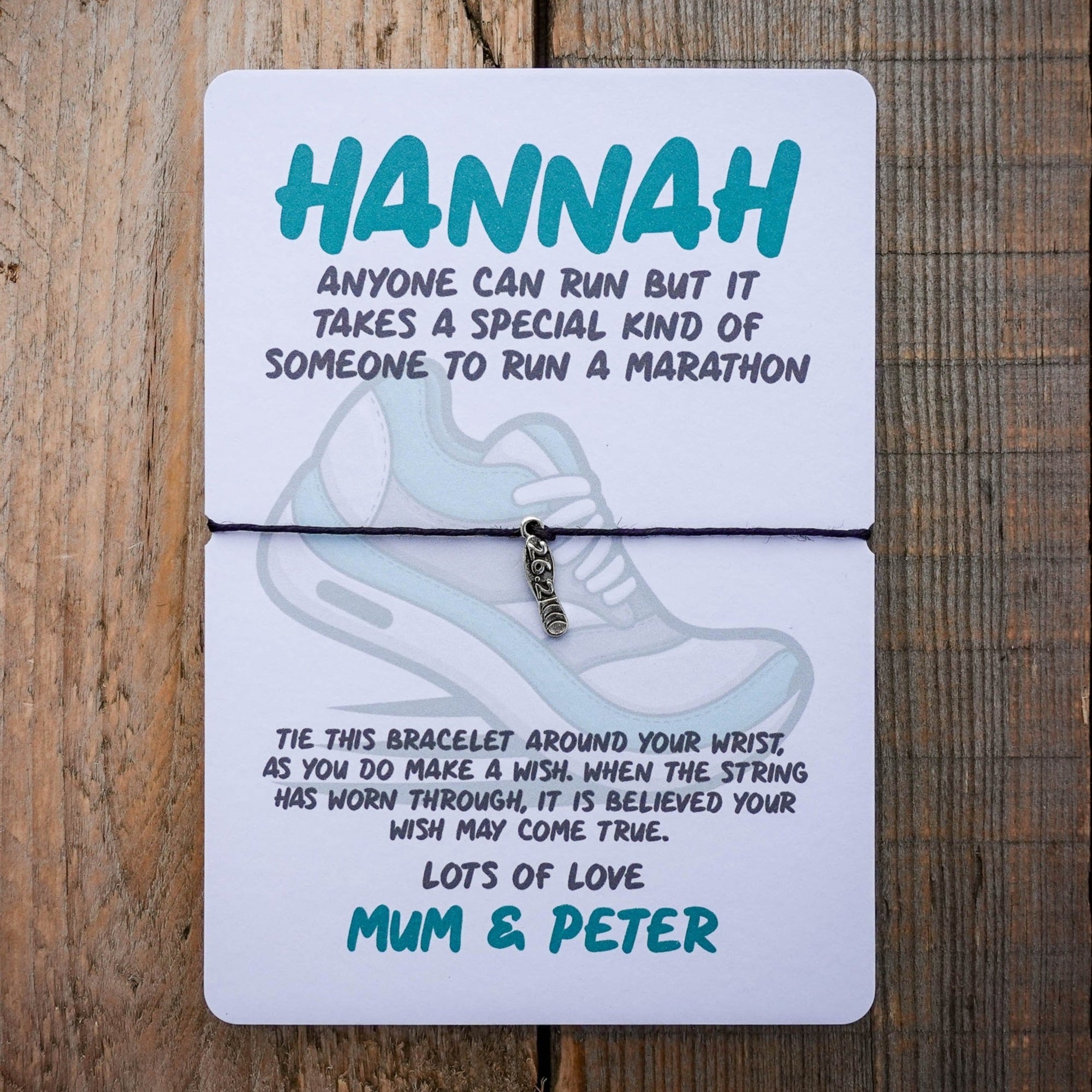 Marathon Running Wish Bracelet & Personalised Postcard