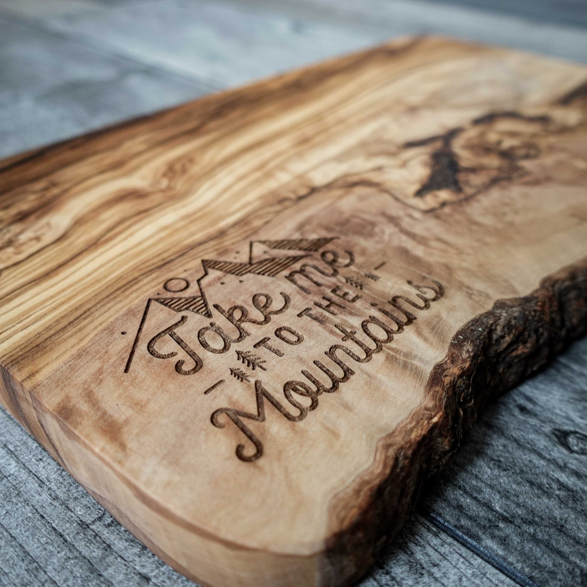 Take Me To The Mountains Rustic Olive Wood Chopping Board - Sustainable & Stylish
