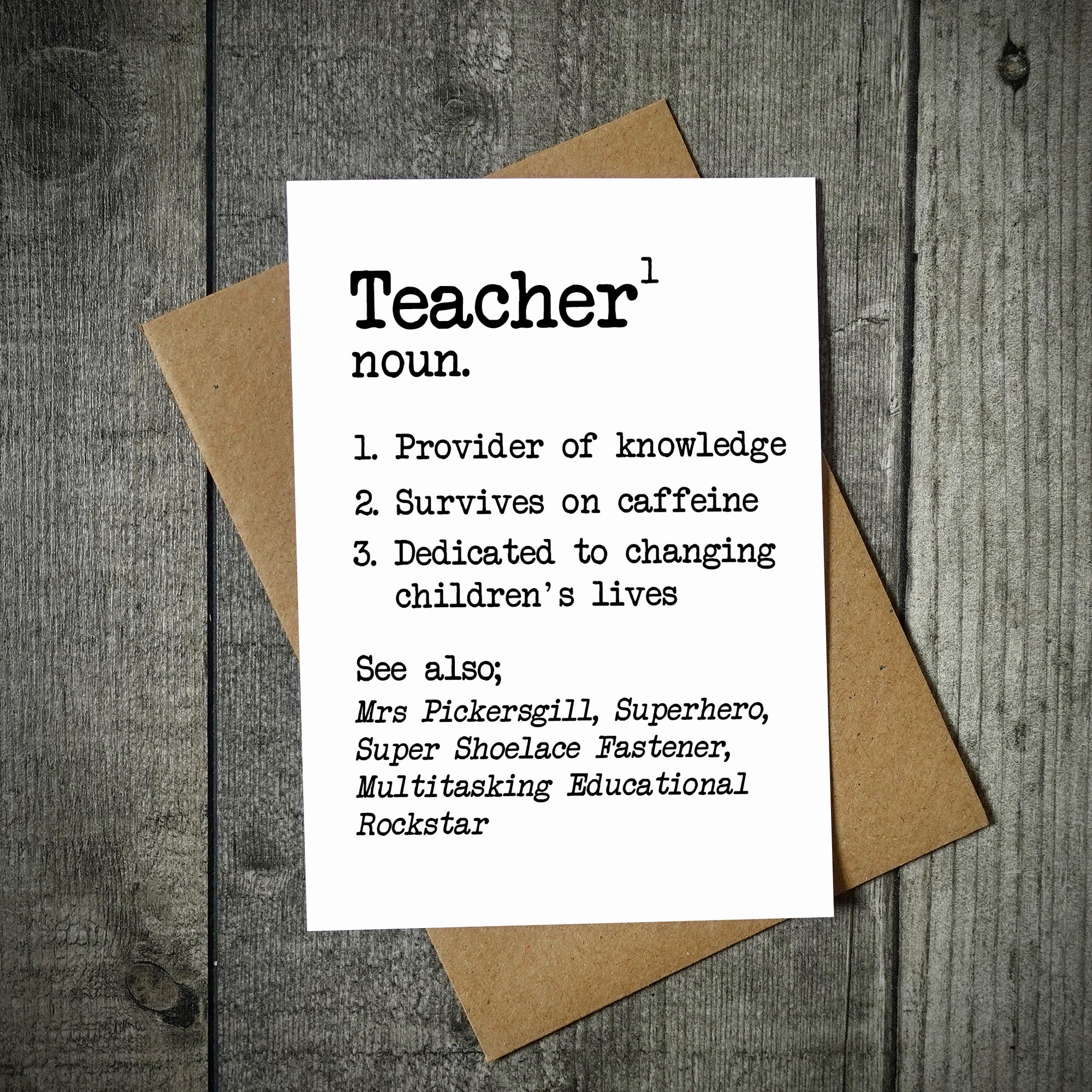 Dictionary Personalised Teacher Card