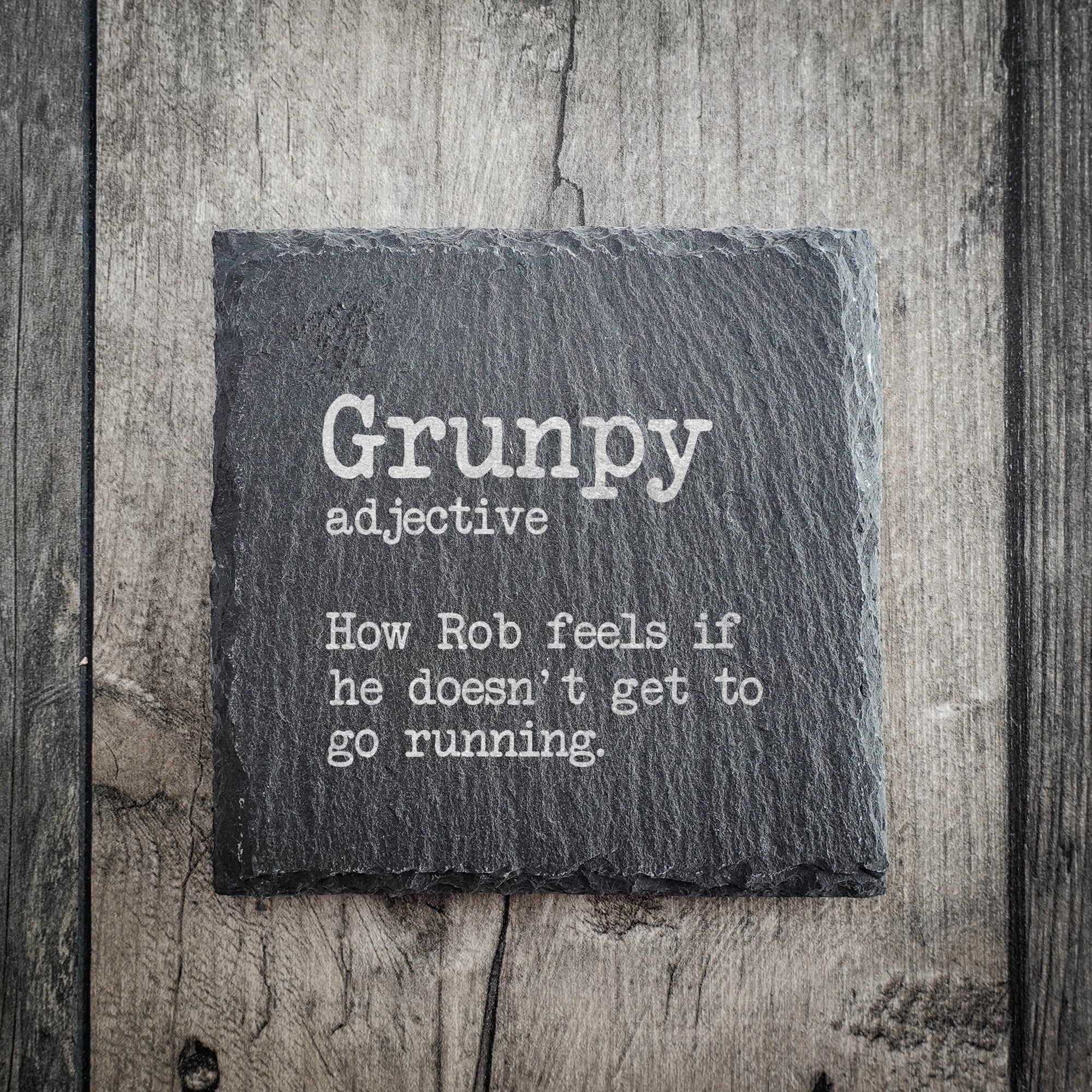 Personalised Grunpy Coaster Riven Slate Coaster