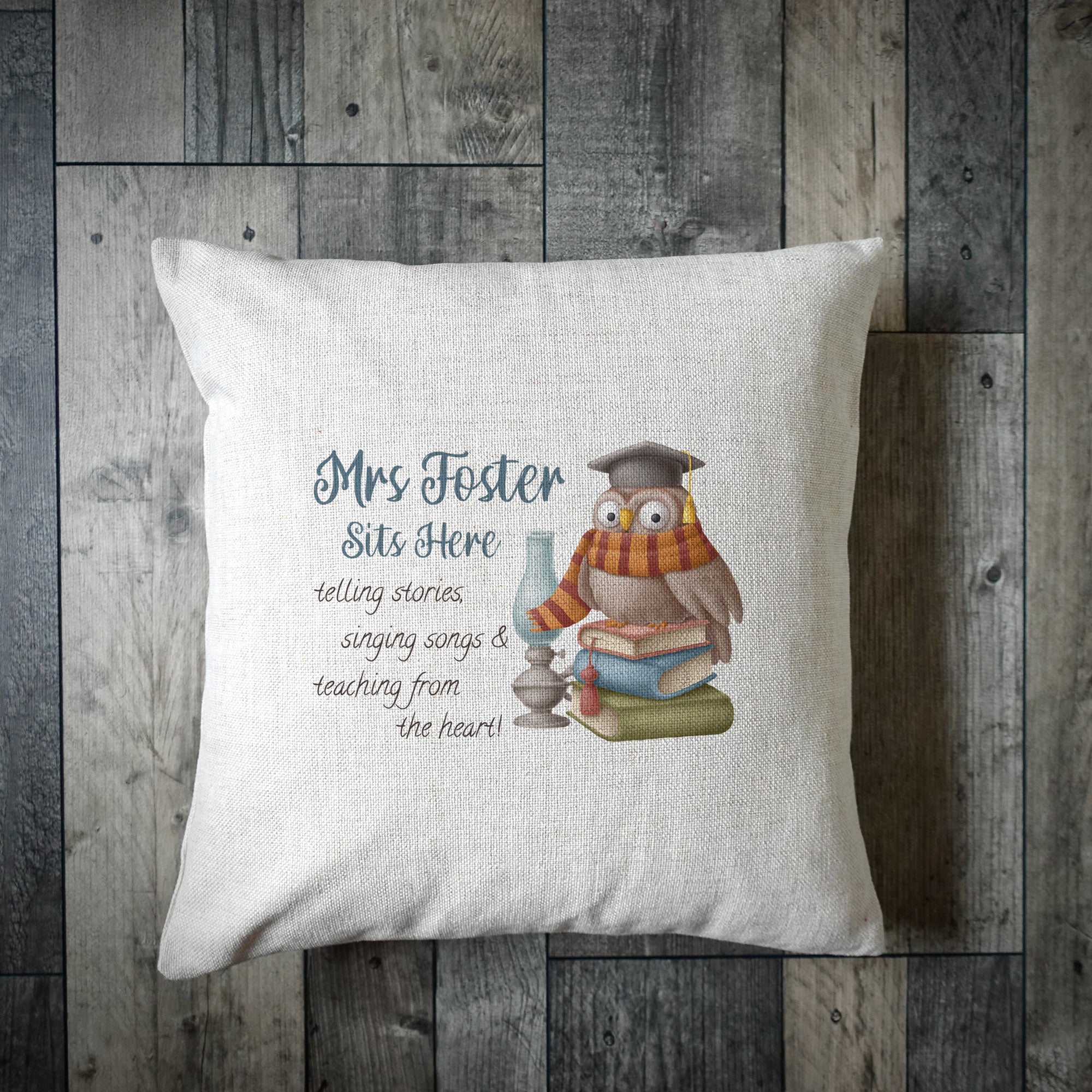 Personalised This Teacher Sits Here Cushion Cover