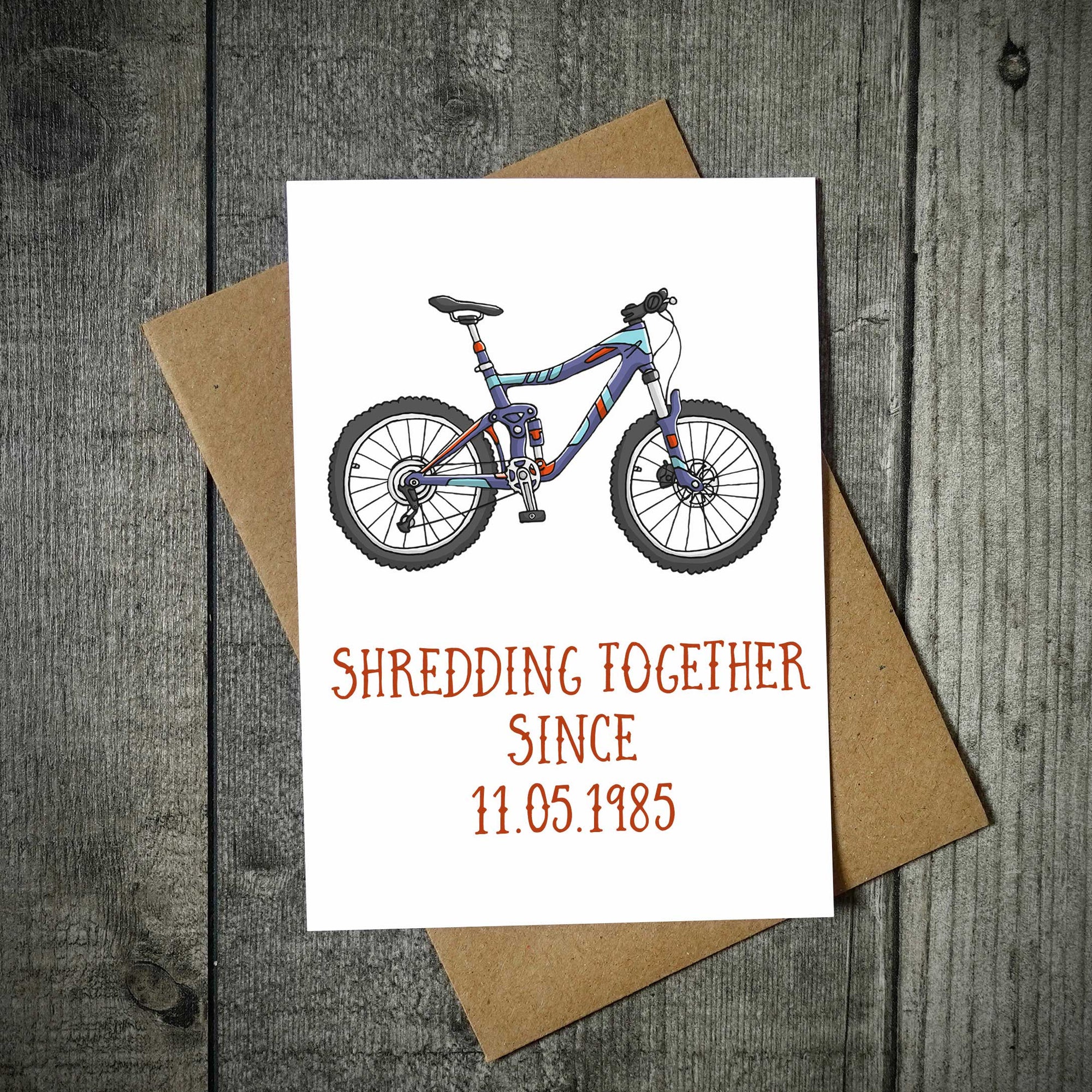 Personalised Shredding Together Mountain Bike Valentine's Card