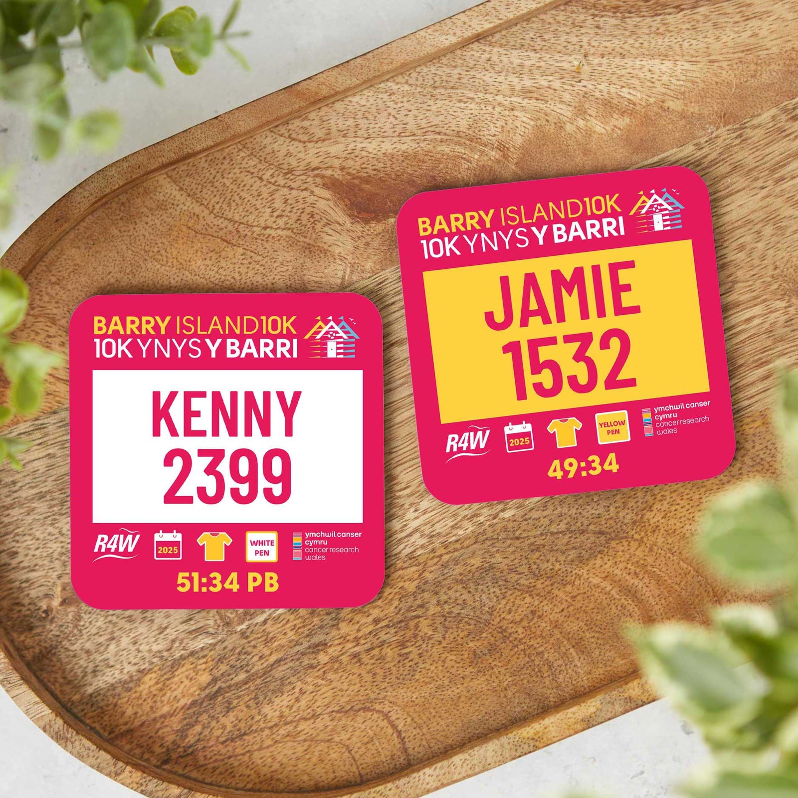 Official Barry Island 10K 2025 Personalised Race Bib Coasters