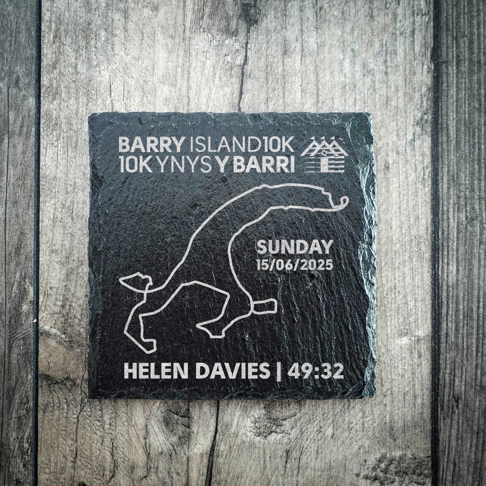Official Barry Island 10K 2025 Personalised Slate Route Coaster