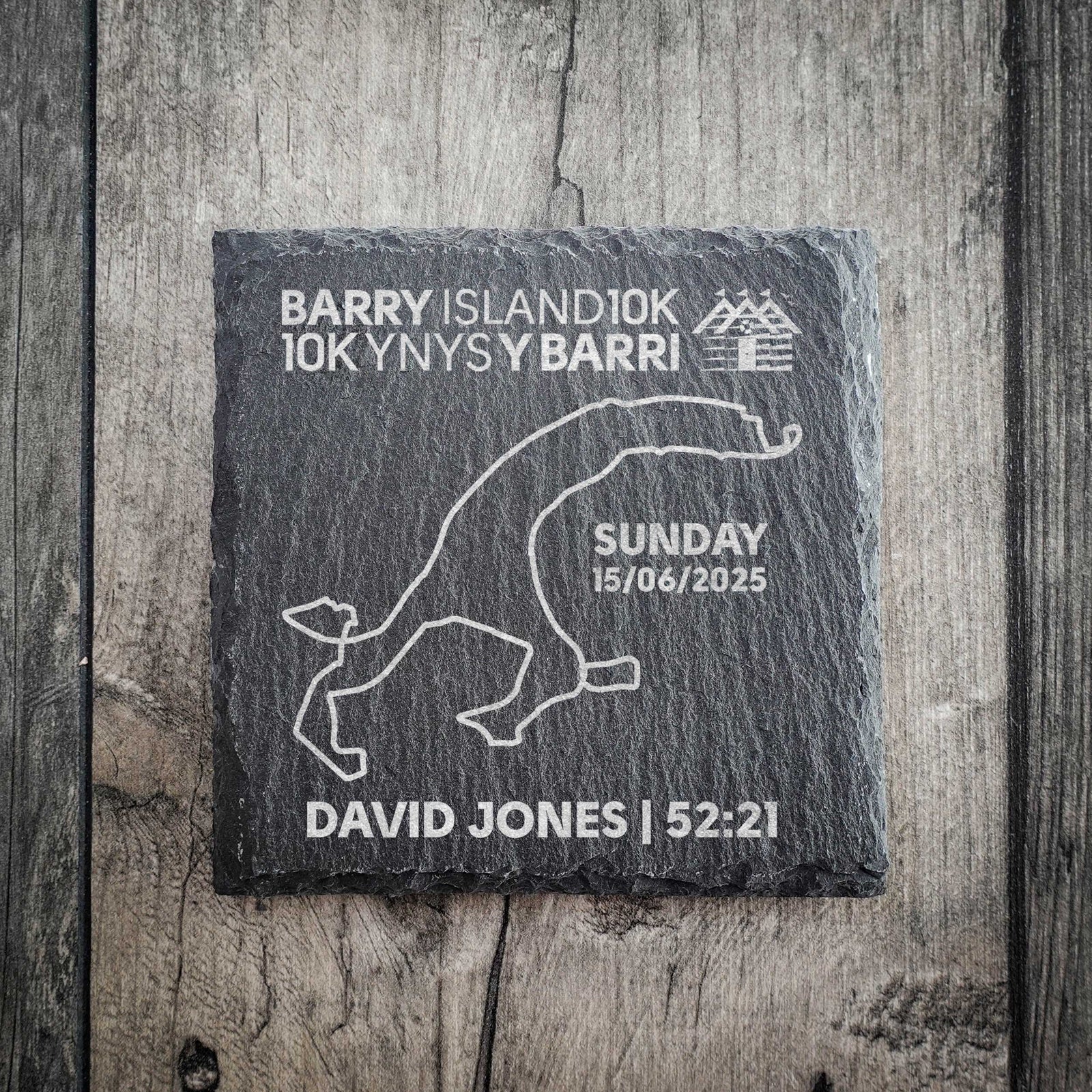 Official Barry Island 10K 2025 Personalised Slate Route Coaster