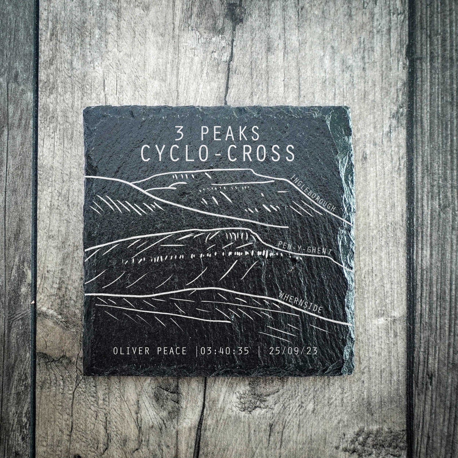 Personalised 3 Peaks Cyclo-Cross Slate Coaster