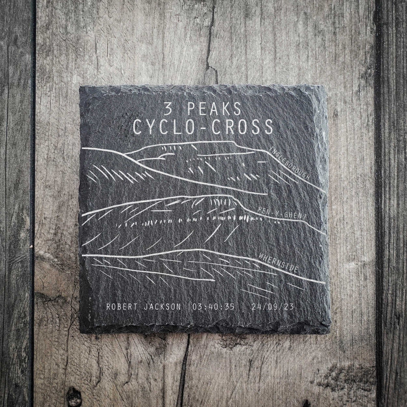 Personalised 3 Peaks Cyclo-Cross Slate Coaster