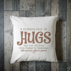 Personalised 'A Cushion Full Of Hugs' Linen Cushion Cover – Custom Long Distance Gift