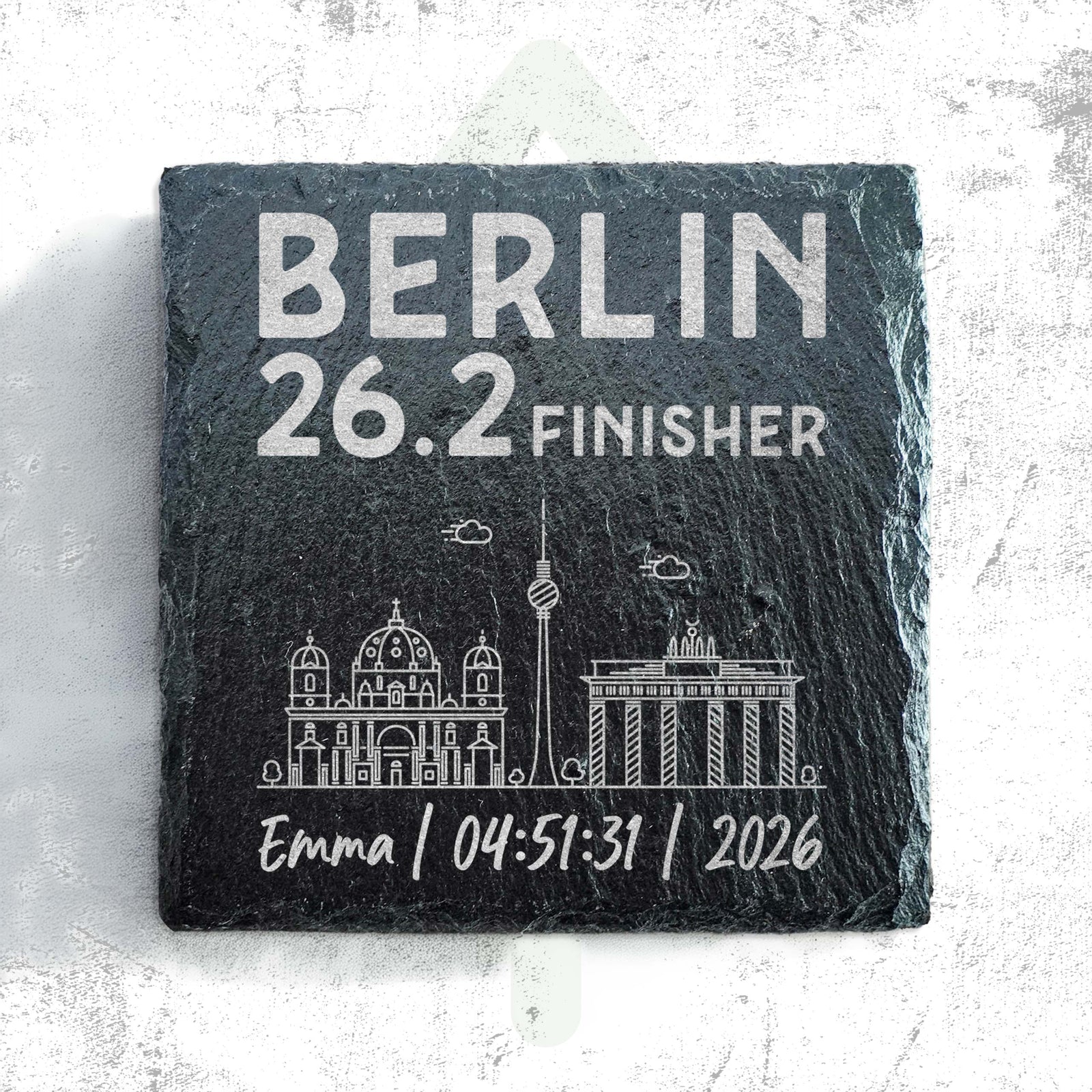 Berlin 26.2 Finisher Skyline Slate Personalised Marathon Coaster