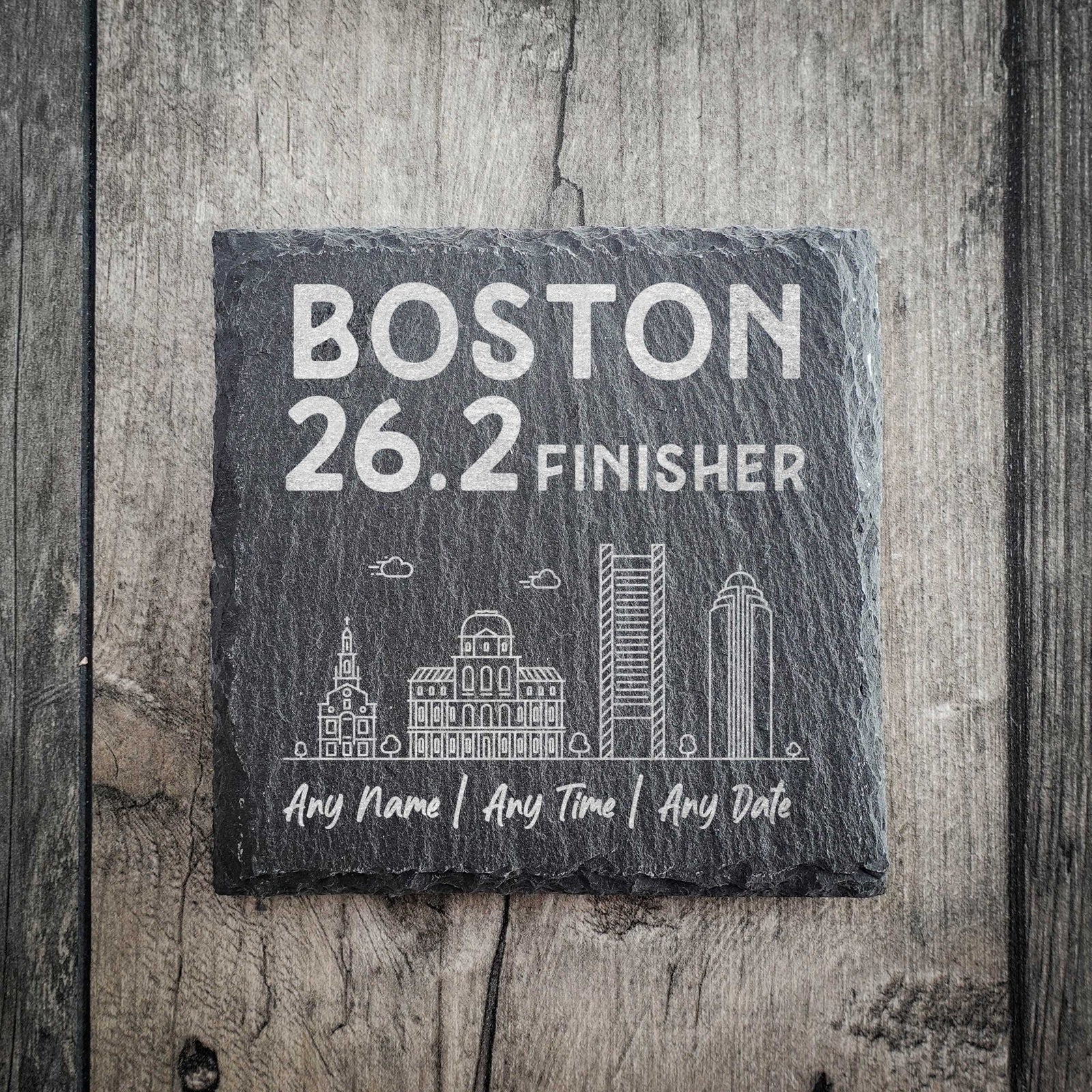 Boston 26.2 Finisher Skyline Slate Marathon Coaster