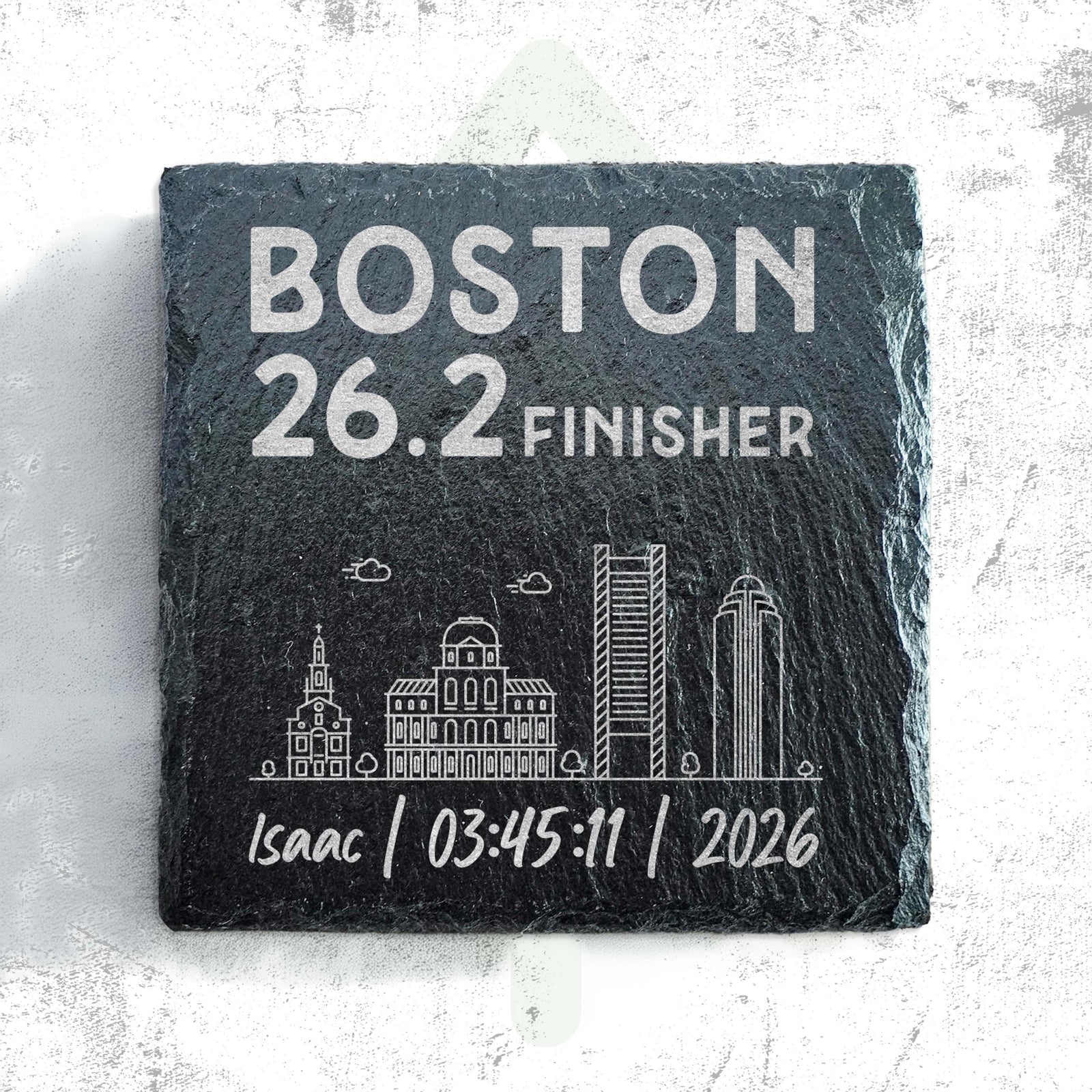 Boston 26.2 Finisher Skyline Slate Personalised Marathon Coaster