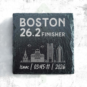Boston 26.2 Finisher Skyline Slate Personalised Marathon Coaster