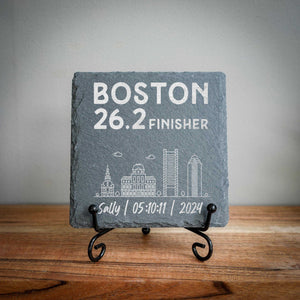 Boston 26.2 Finisher Skyline Slate Personalised Marathon Coaster