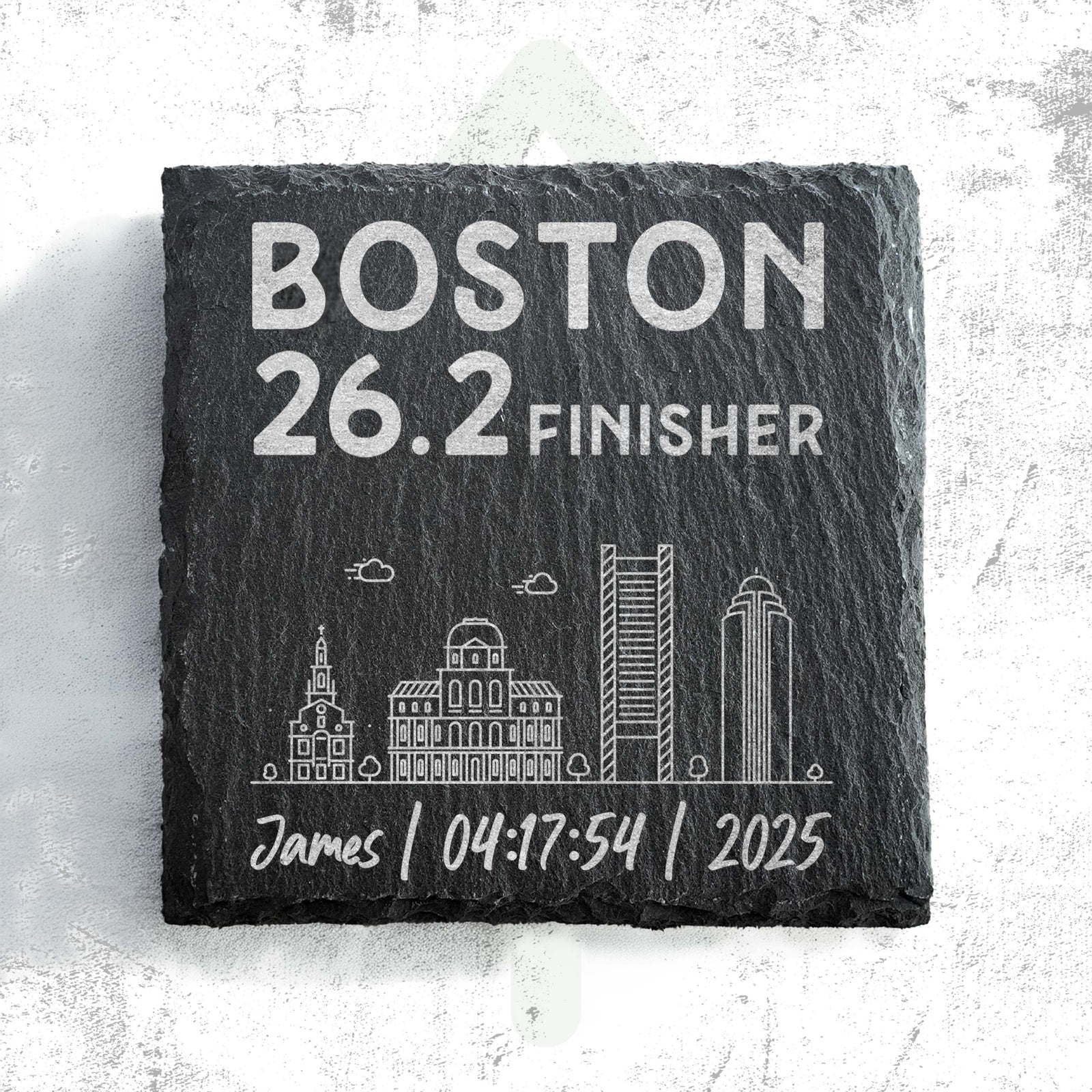Boston 26.2 Finisher Skyline Slate Personalised Marathon Coaster