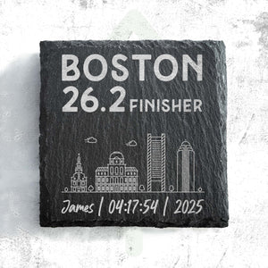Boston 26.2 Finisher Skyline Slate Personalised Marathon Coaster