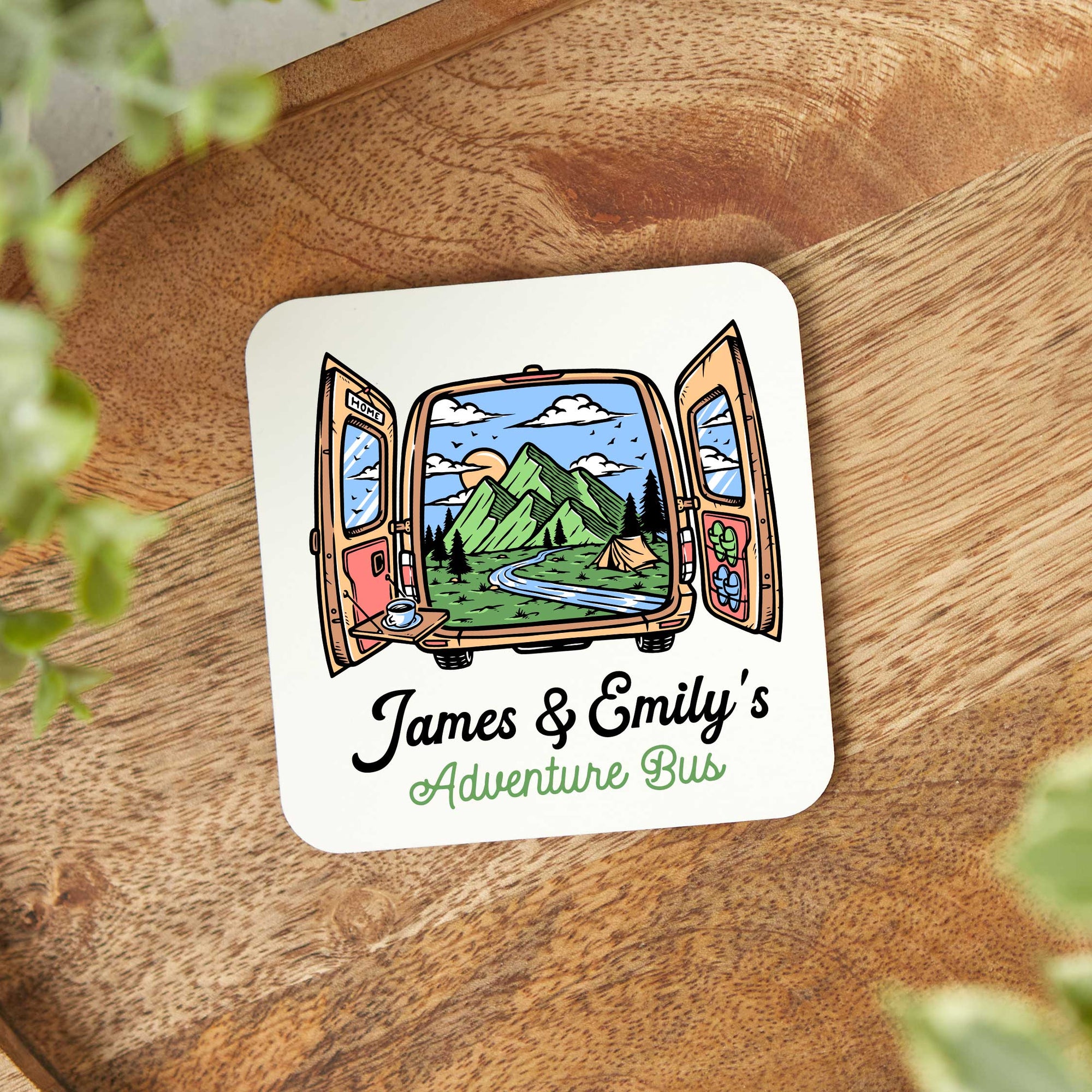 Personalised Campervan Adventures Premium Cork Backed Coaster