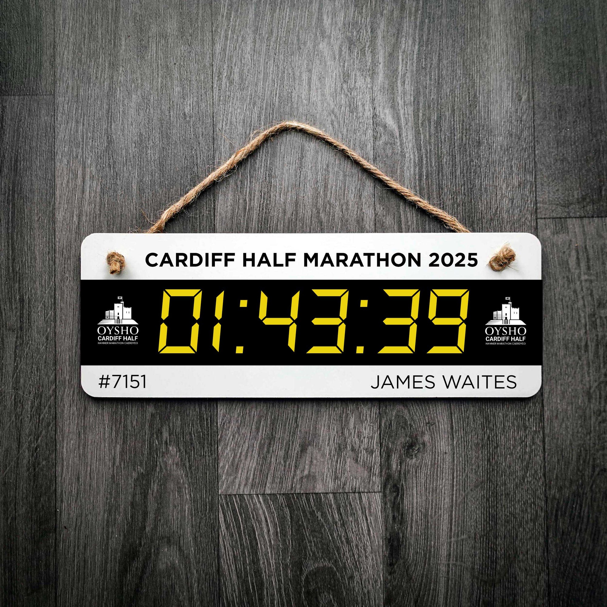 Official Cardiff Half Marathon Personalised Digital Race Timer Sign