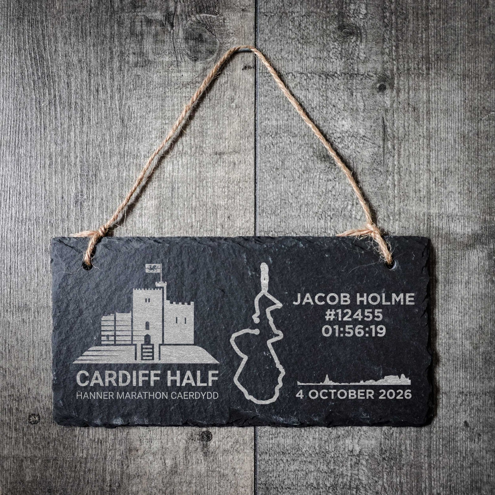 Cardiff Half Marathon Personalised Hanging Slate Sign