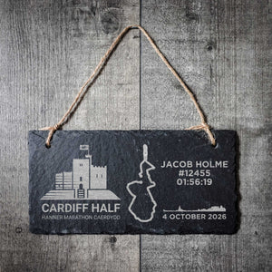 Cardiff Half Marathon Personalised Hanging Slate Sign