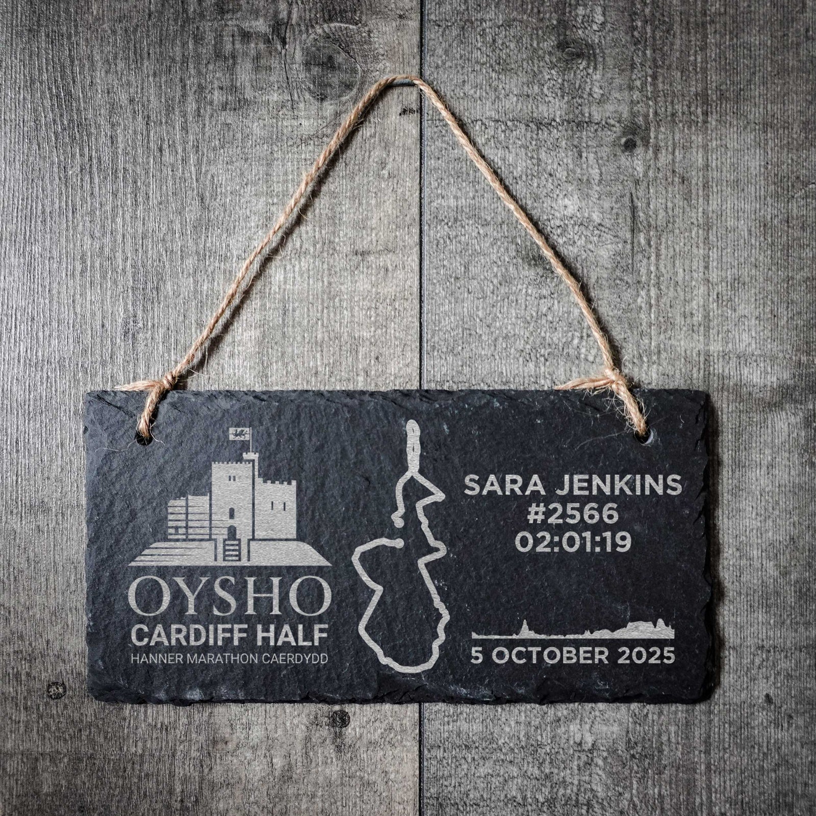 Cardiff Half Marathon Personalised Hanging Slate Sign