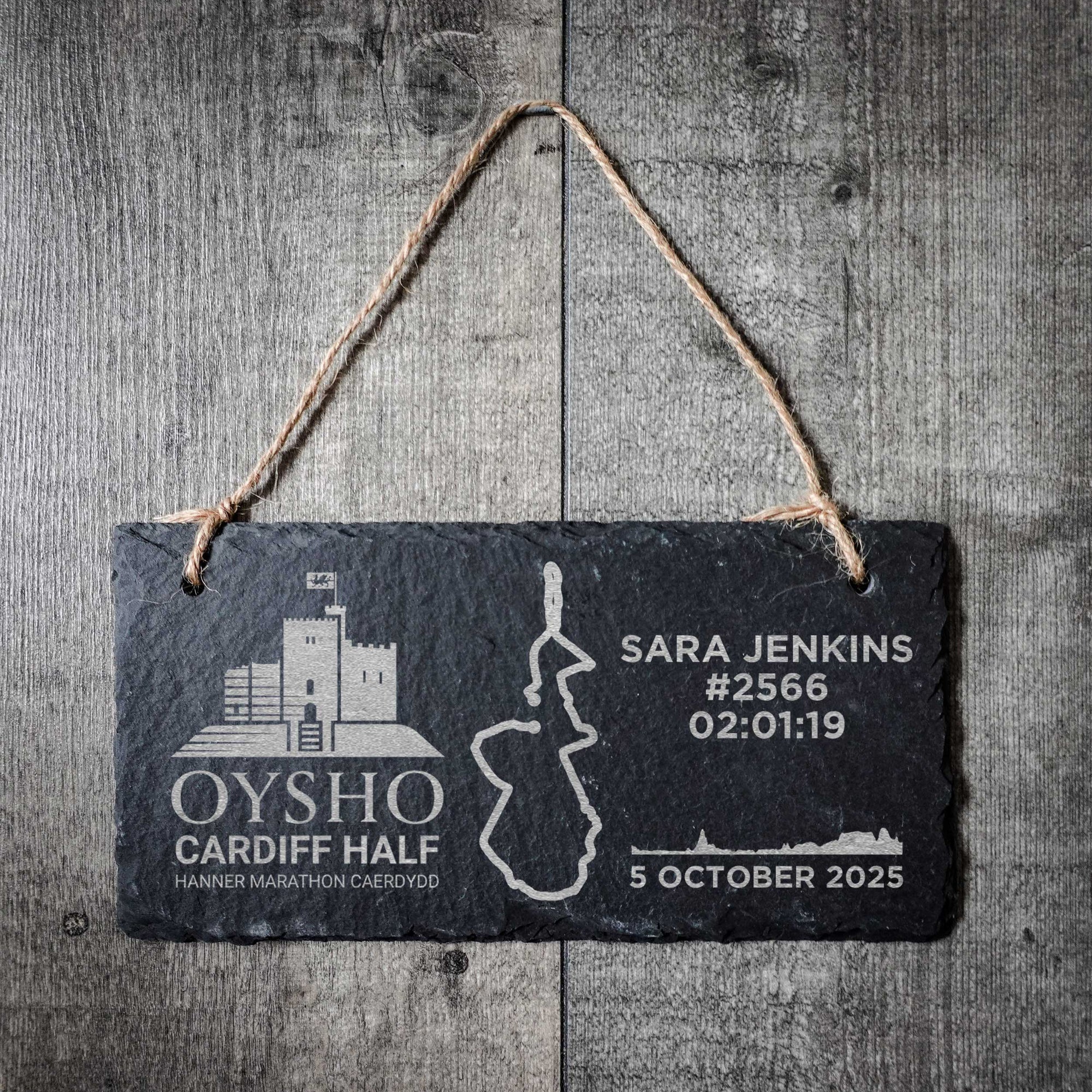 Cardiff Half Marathon Personalised Hanging Slate Sign