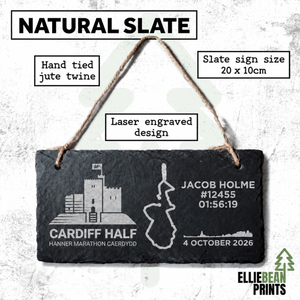 Cardiff Half Marathon Personalised Hanging Slate Sign