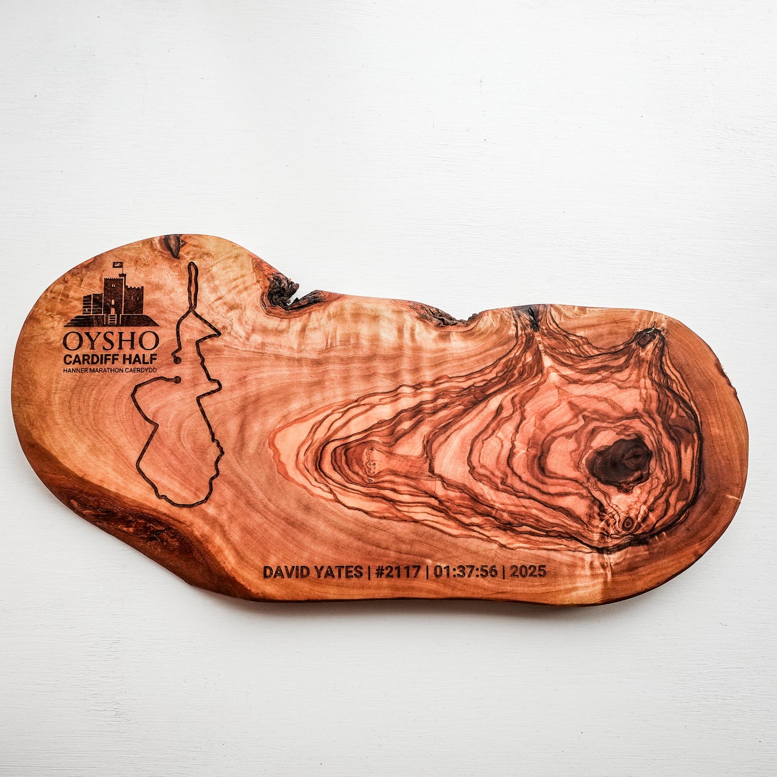 Personalised Cardiff Half Marathon Olive Wood Grazing / Chopping Board – Official Product