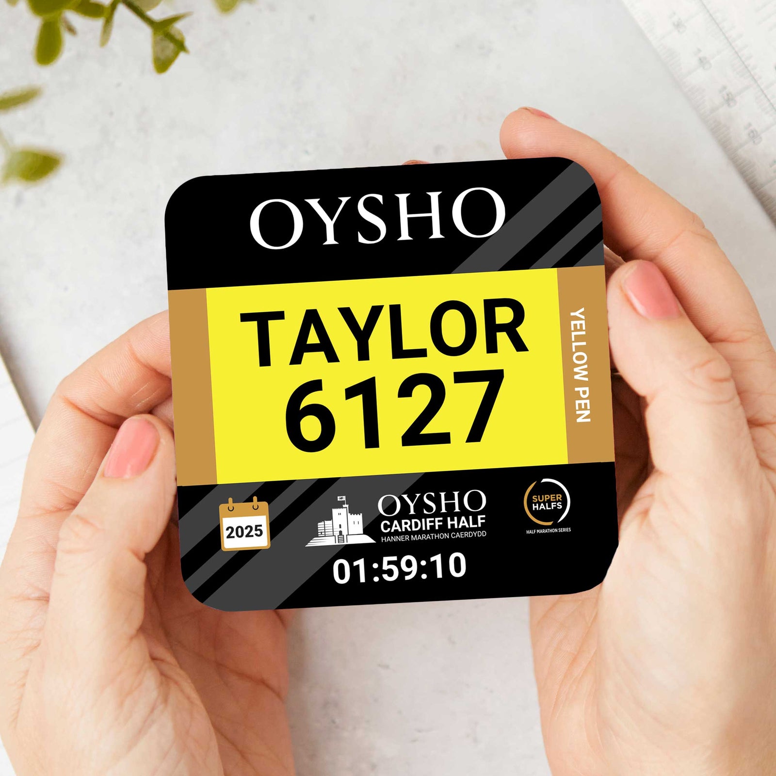 Oysho Cardiff Half Marathon Personalised Race Bib Coasters