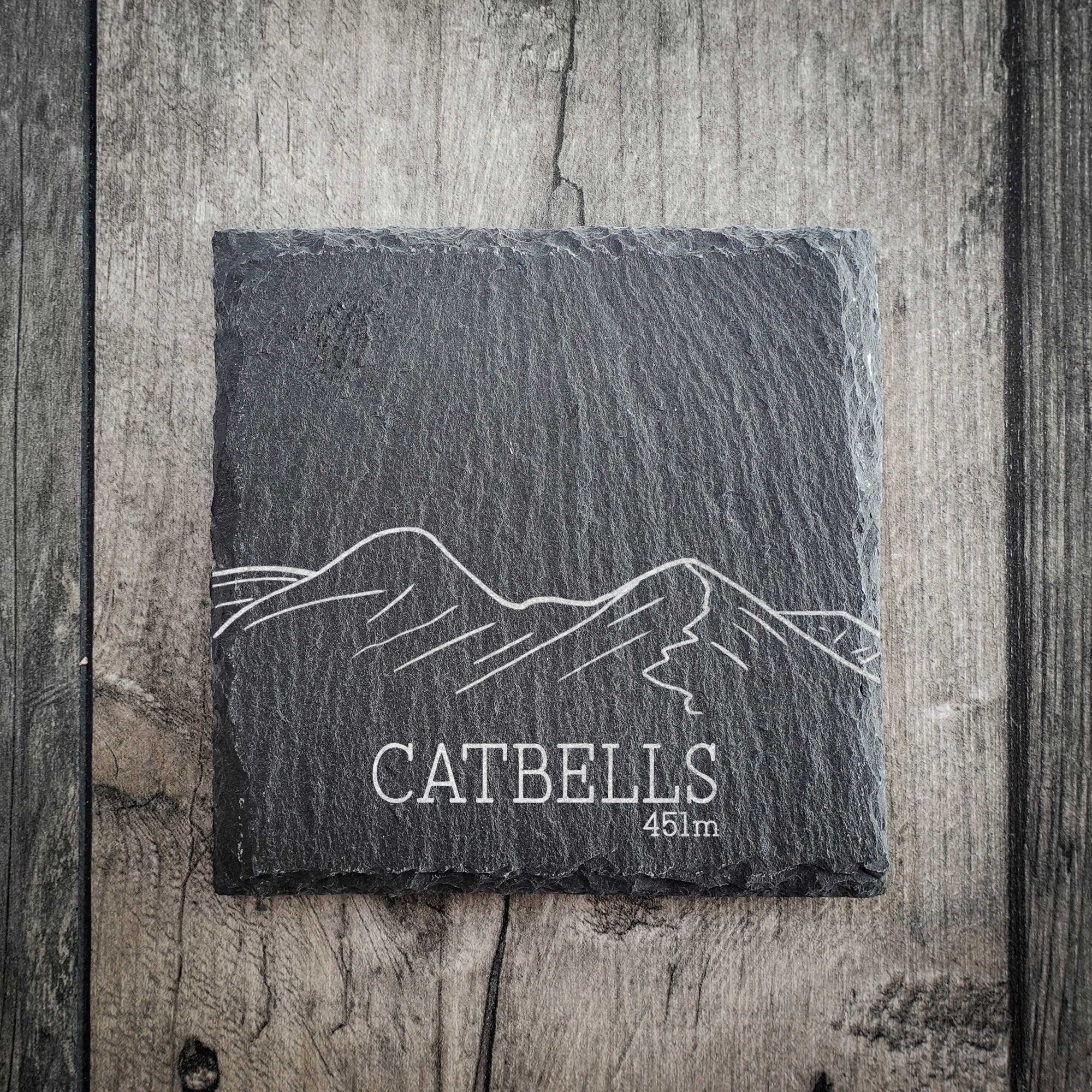 Catbells Slate Summit Line Art Coaster
