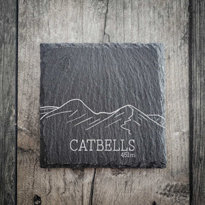 Catbells Slate Summit Line Art Coaster