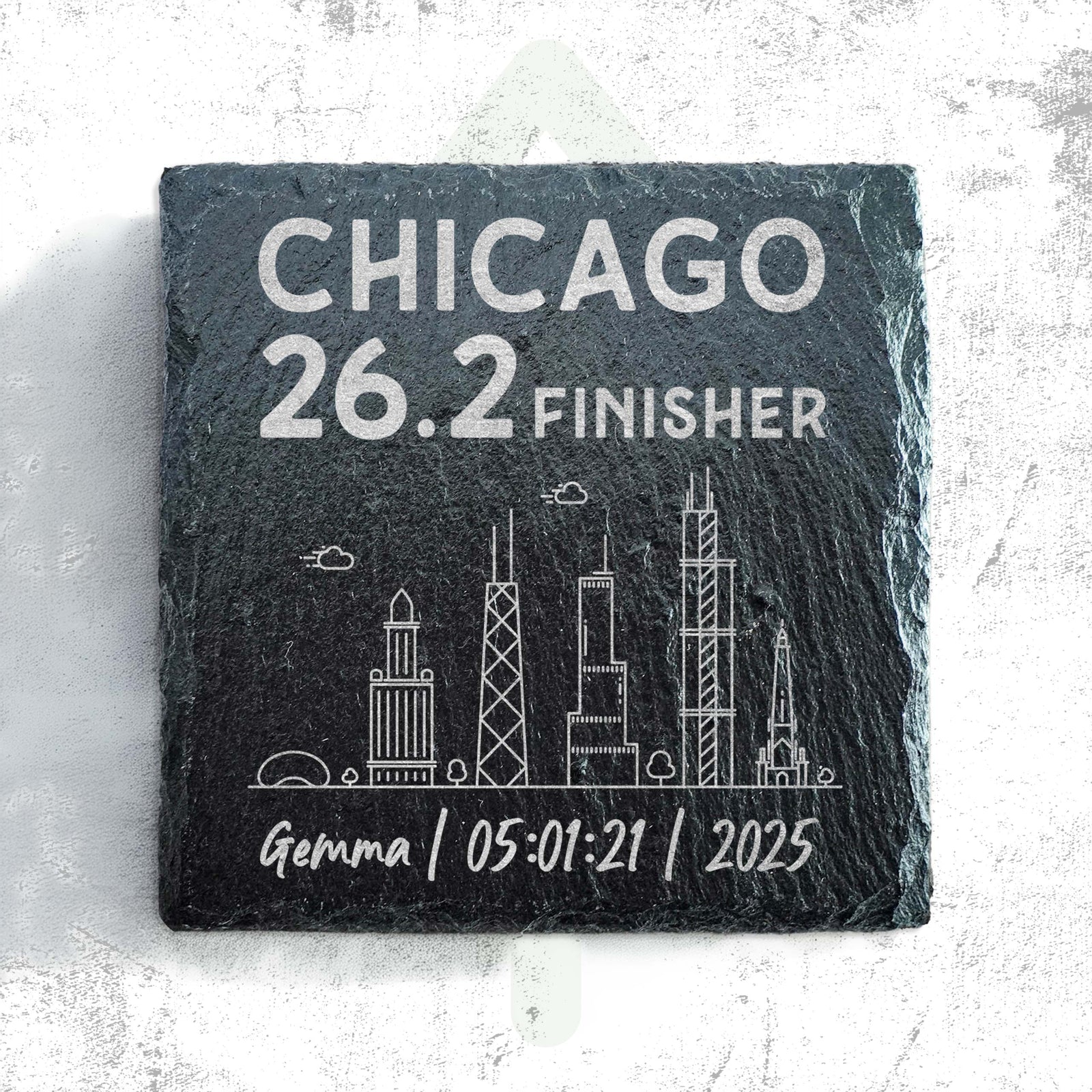 Chicago 26.2 Finisher Skyline Slate Personalised Marathon Coaster