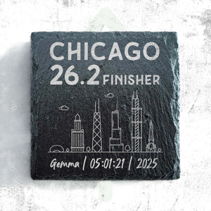 Chicago 26.2 Finisher Skyline Slate Personalised Marathon Coaster