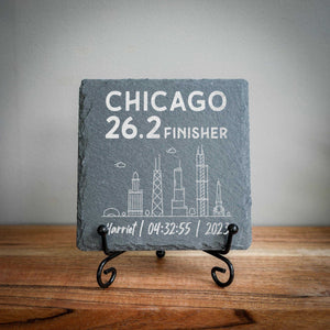 Chicago 26.2 Finisher Skyline Slate Personalised Marathon Coaster