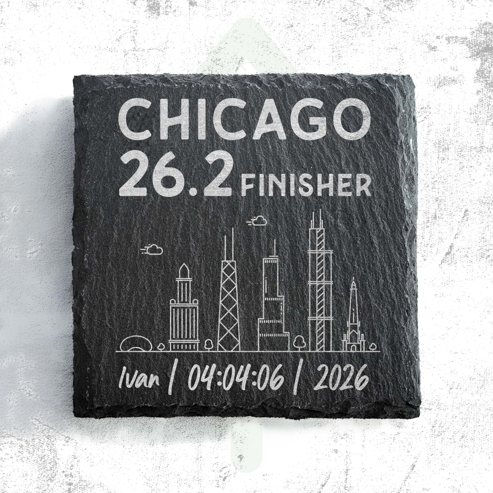 Chicago 26.2 Finisher Skyline Slate Personalised Marathon Coaster