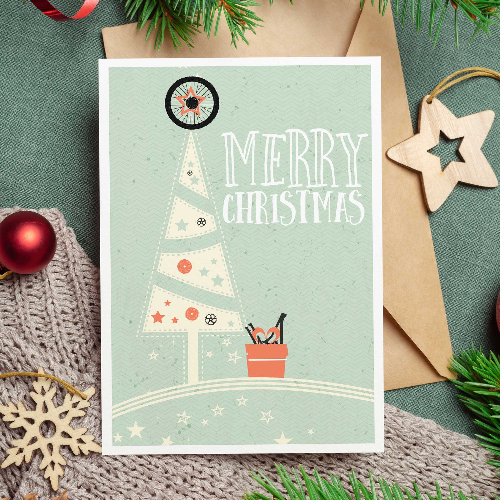 Classic Bike Parts Christmas Tree - Cycling Christmas Card