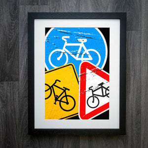 Cycling Road Signs Grunge Print - Exclusive Bike Art Gift - Stunning Cycling Print