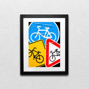 Cycling Road Signs Grunge Print - Exclusive Bike Art Gift - Stunning Cycling Print