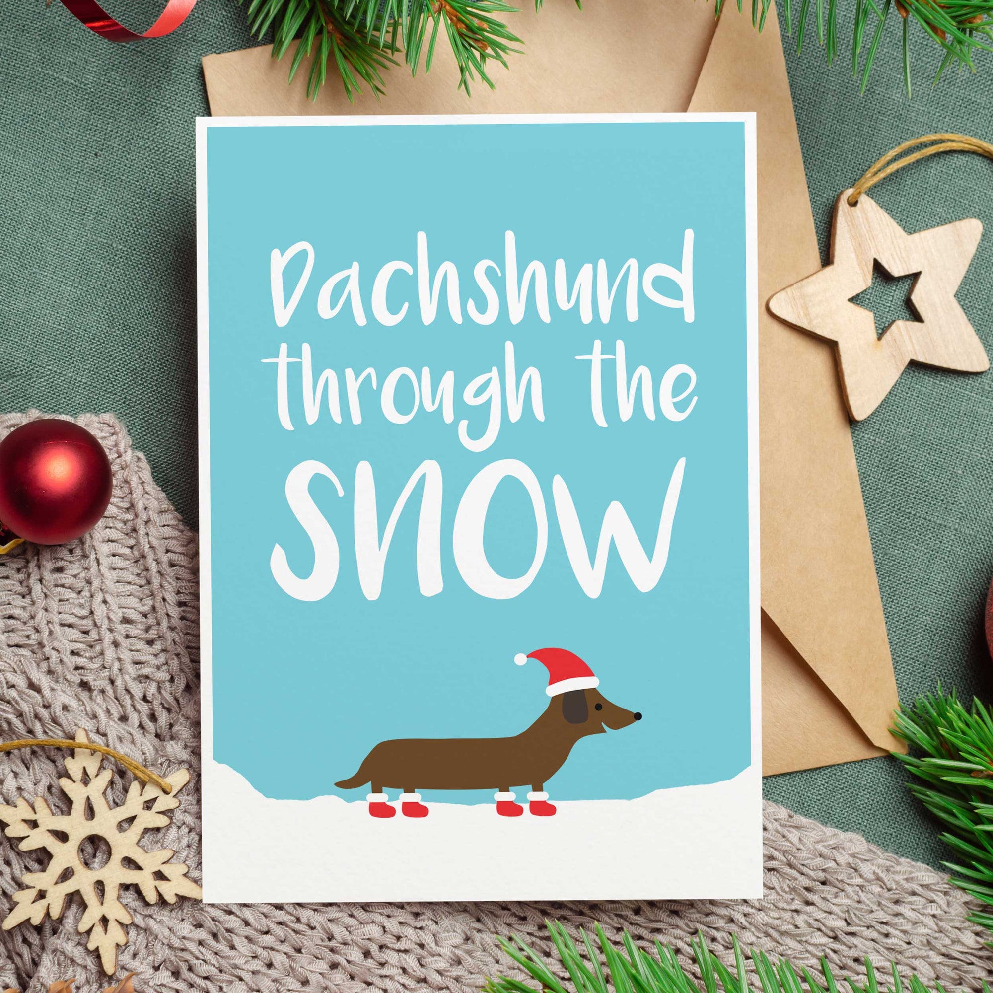 Dachshund Through The Snow Christmas Card