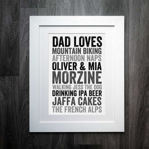 Likes/Loves Custom Art Print: The Go-to Personalised Gift for Family and Friends on Any Occasion