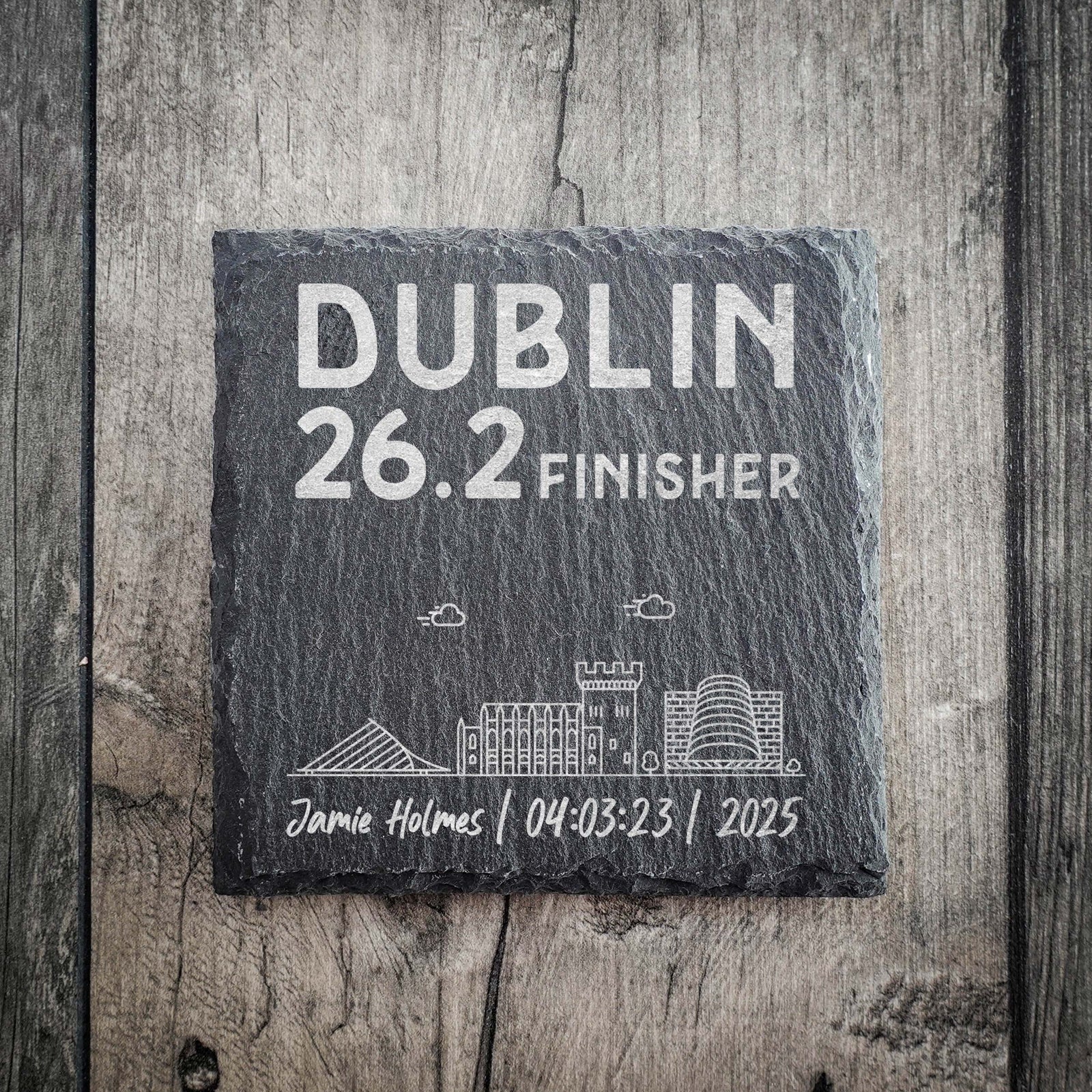 Dublin 26.2 Marathon Finisher Skyline Personalised Slate Coaster