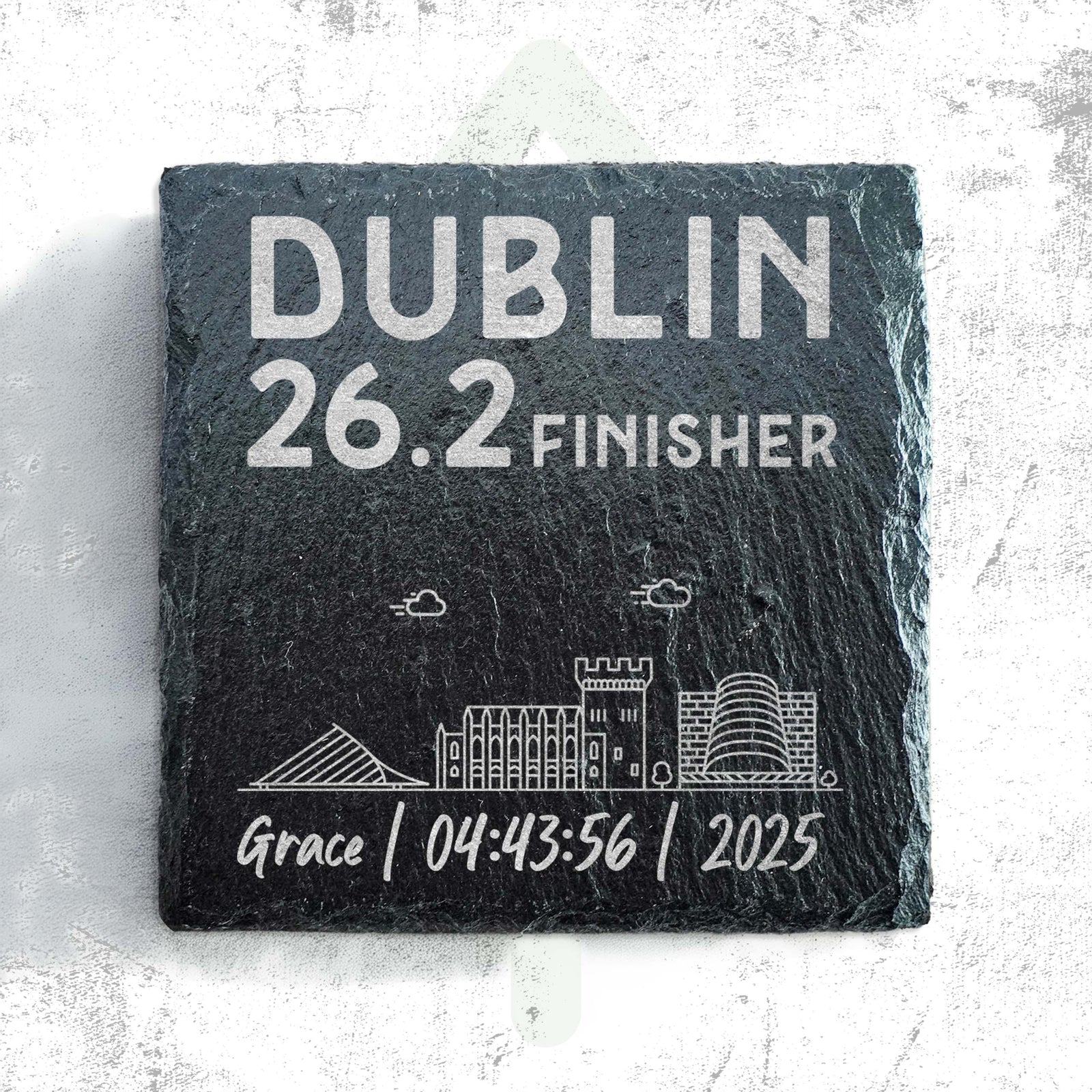 Dublin 26.2 Marathon Finisher Skyline Personalised Slate Coaster