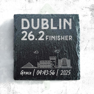 Dublin 26.2 Marathon Finisher Skyline Personalised Slate Coaster