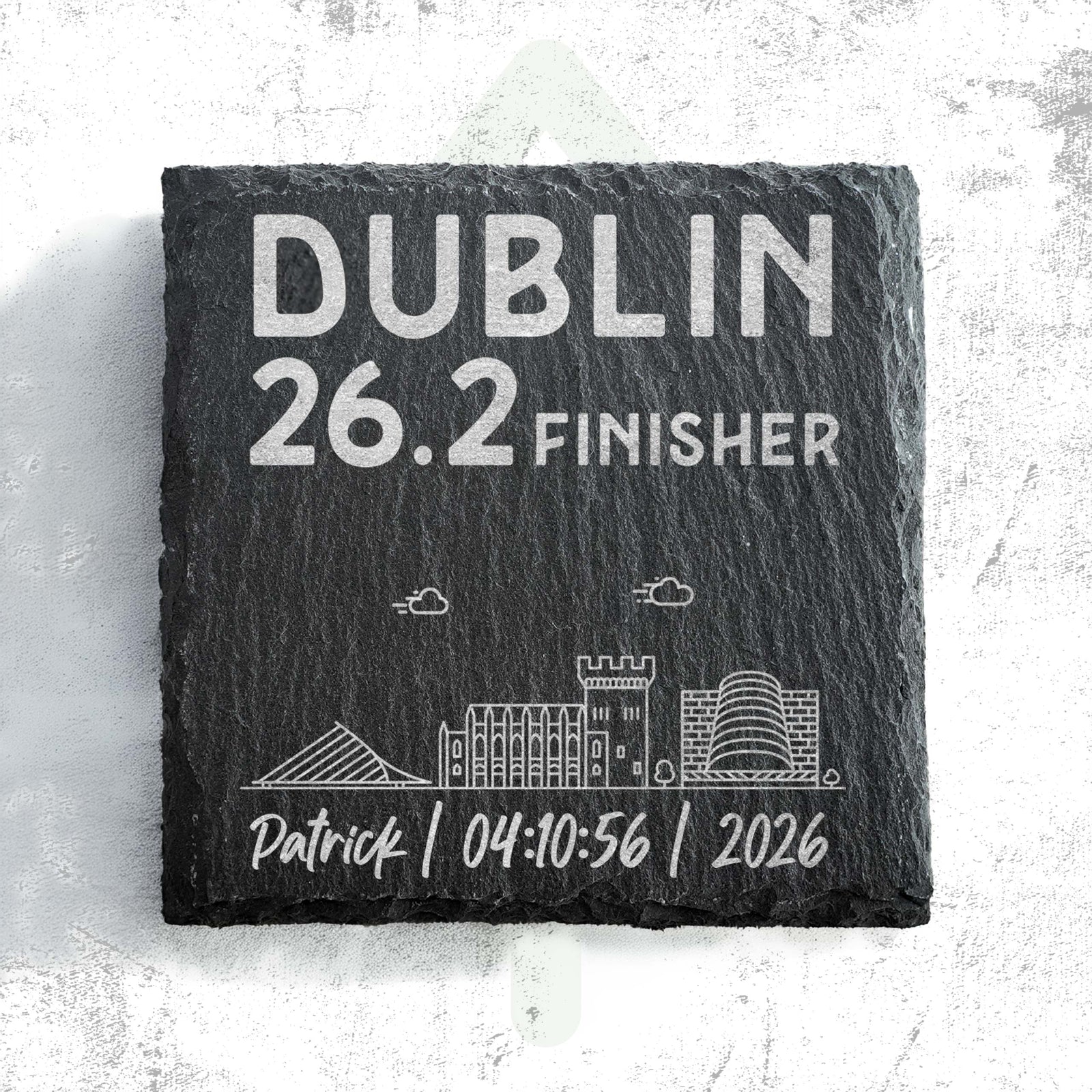 Dublin 26.2 Marathon Finisher Skyline Personalised Slate Coaster