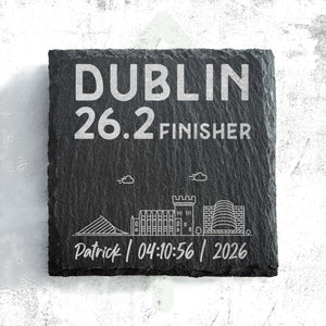 Dublin 26.2 Marathon Finisher Skyline Personalised Slate Coaster