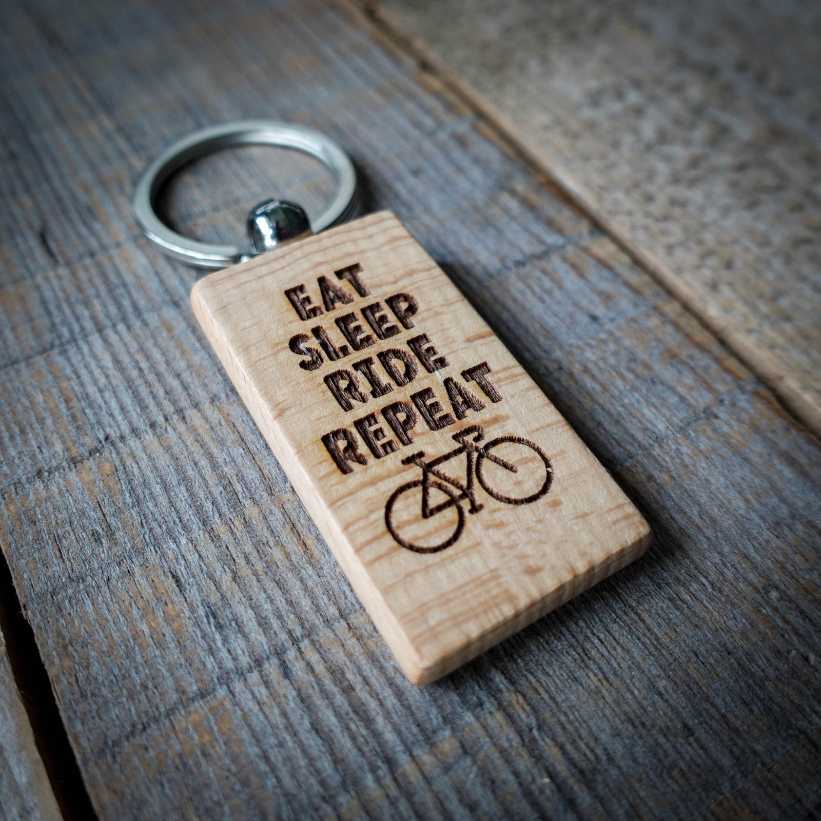 Eat Sleep Ride Repeat Wooden Cycling Keyring