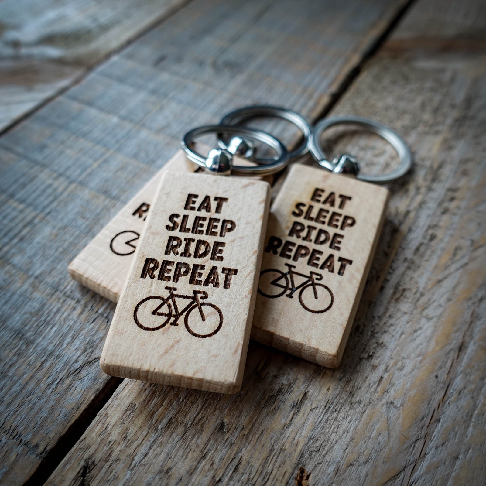 Eat Sleep Ride Repeat Wooden Cycling Keyring