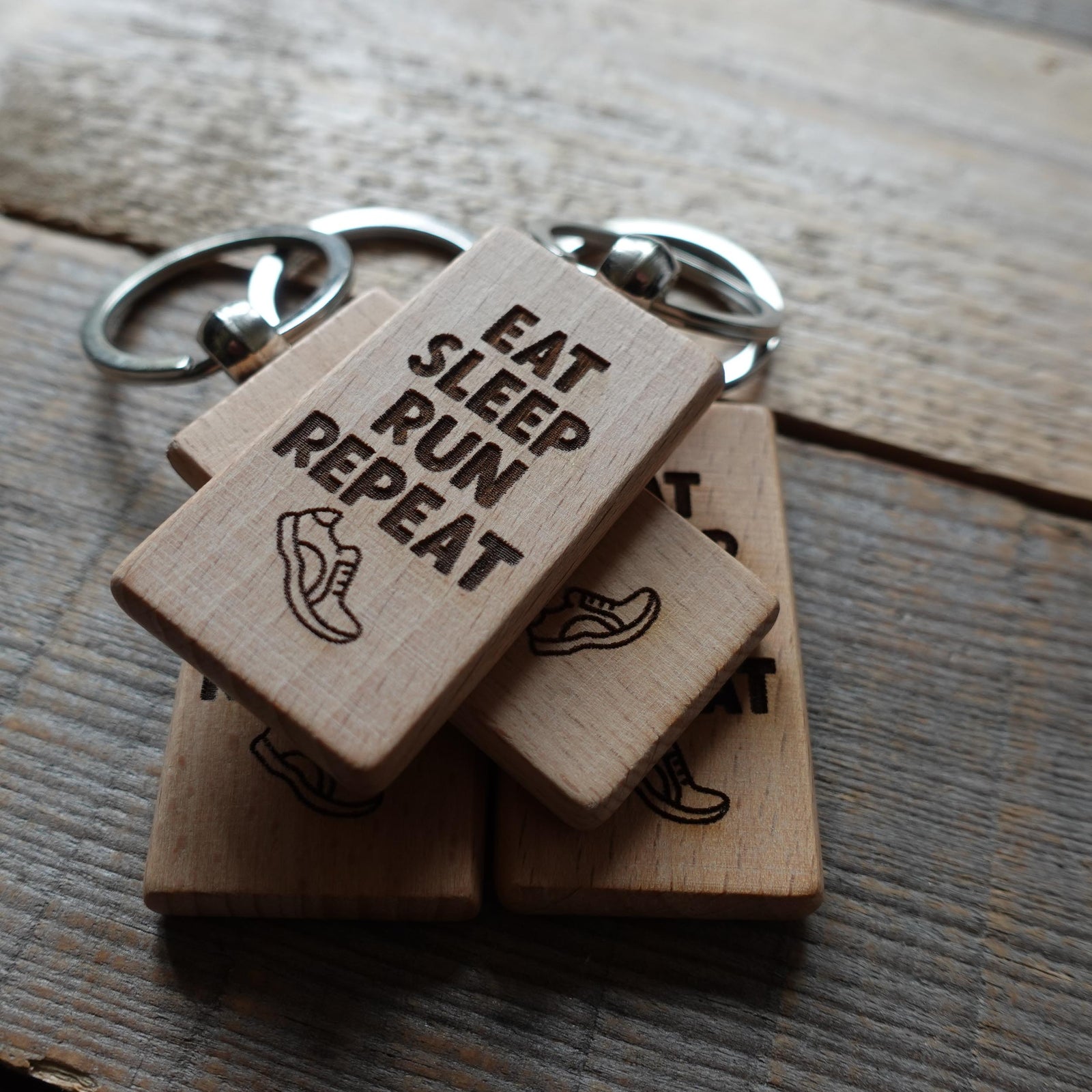 Eat Sleep Run Repeat Wooden Running Keyring
